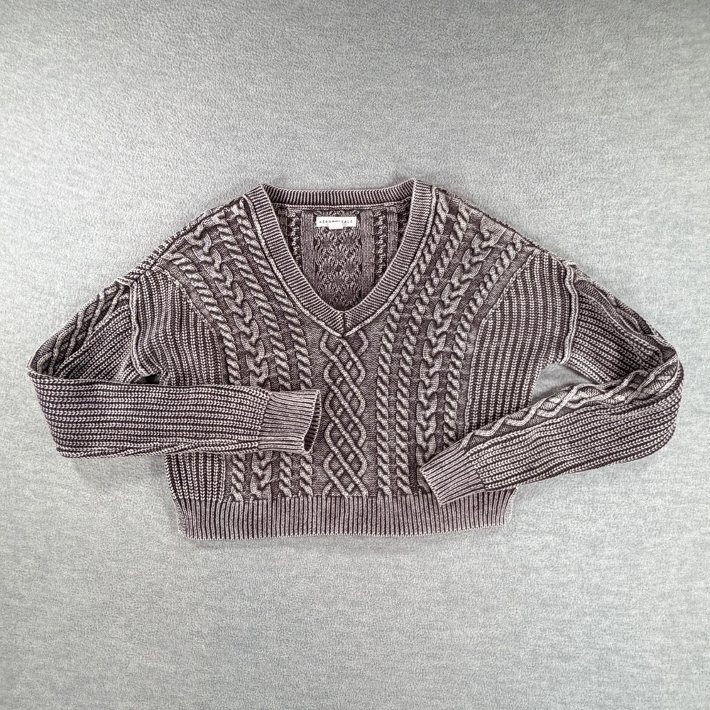 Aeropostale Womens Brown Small Chunky Cable Knit Sweaterโ Slouchy Cropped Retro